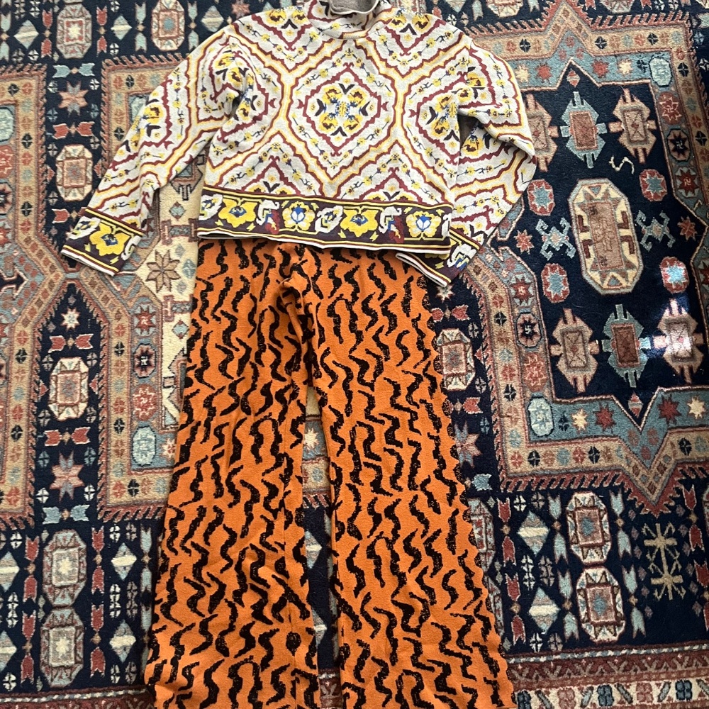 Anthropologie Sweater Set 2 piece Mod Print tribal orange cream XS - Picture 2 of 10